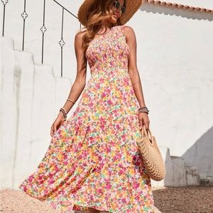 Summer One Shoulder Shirred Bodice Allover Floral Dress